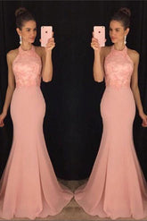 Charming Chiffon Mermaid Halter Long Party Dress, Prom Dresses